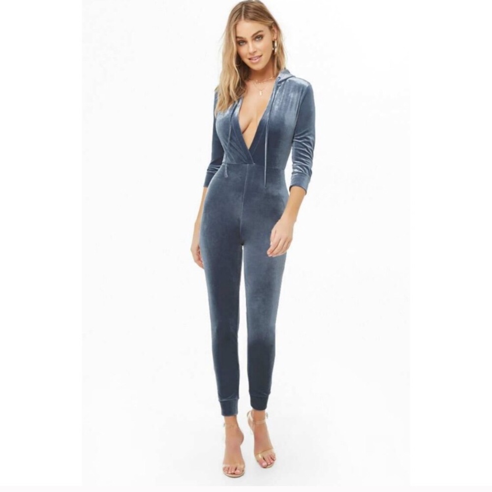 Forever 21 plunging velvet jumpsuit